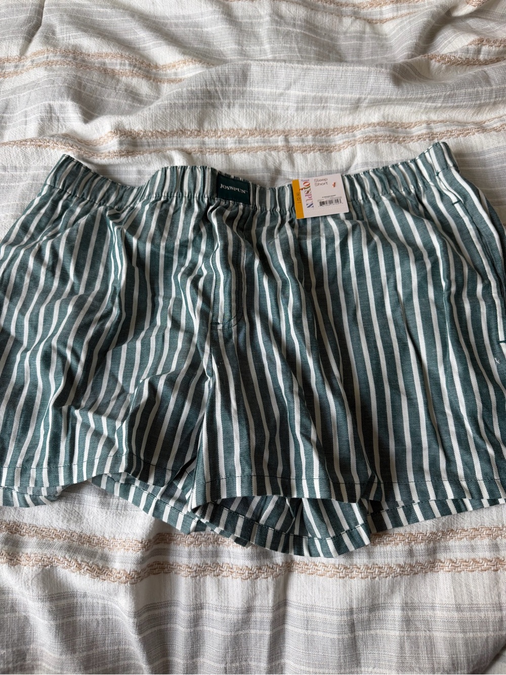 Striped Green Elastic-Waist Women’s Bermuda Shorts by JoyLab